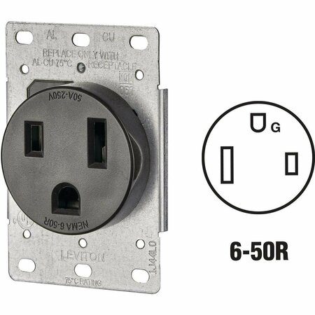 LEVITON 50A Flush Mount Black 6-50R Welder Power Outlet R10-05374-S00